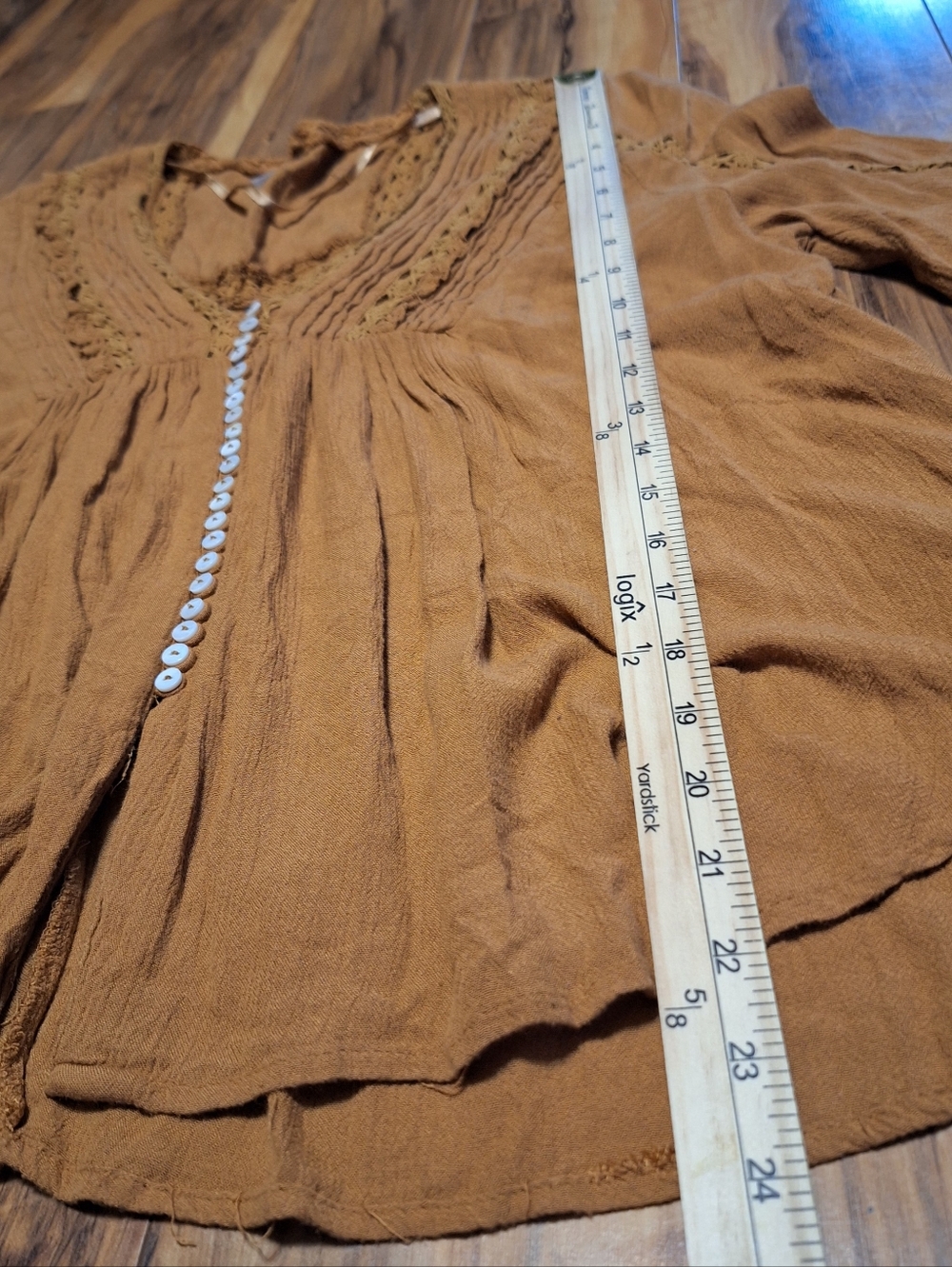 Free People small boho festival hippie top button front oversized flowy crochet - Picture 7 of 8